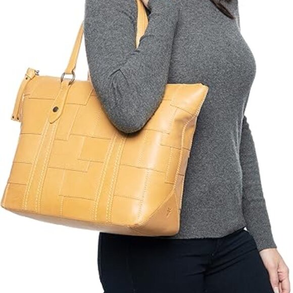 Frye Melissa Patchwork Leather Zip Top Shopper Tote Handbag - Picture 1 of 10